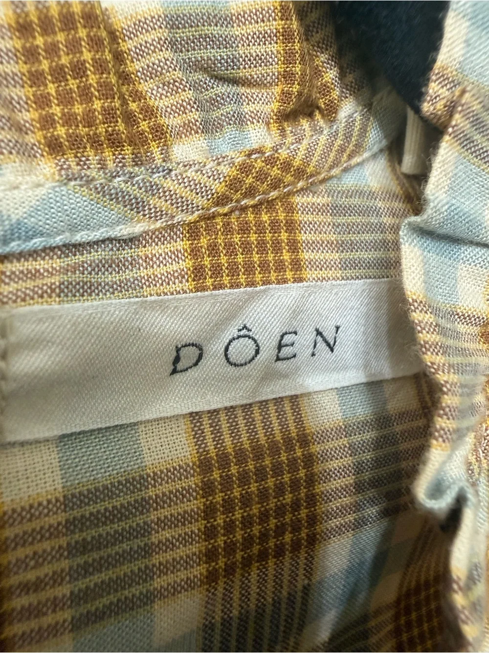 DOEN S Plaid Ruffle Neck Blouse Back Buttons Gathered Sleeves Whimsical Prairie